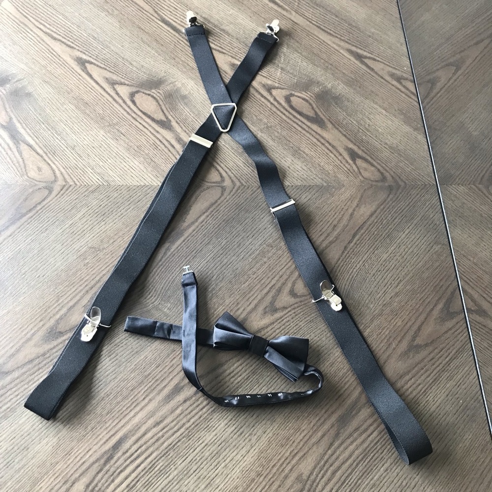 Costume suspenders and George bow tie